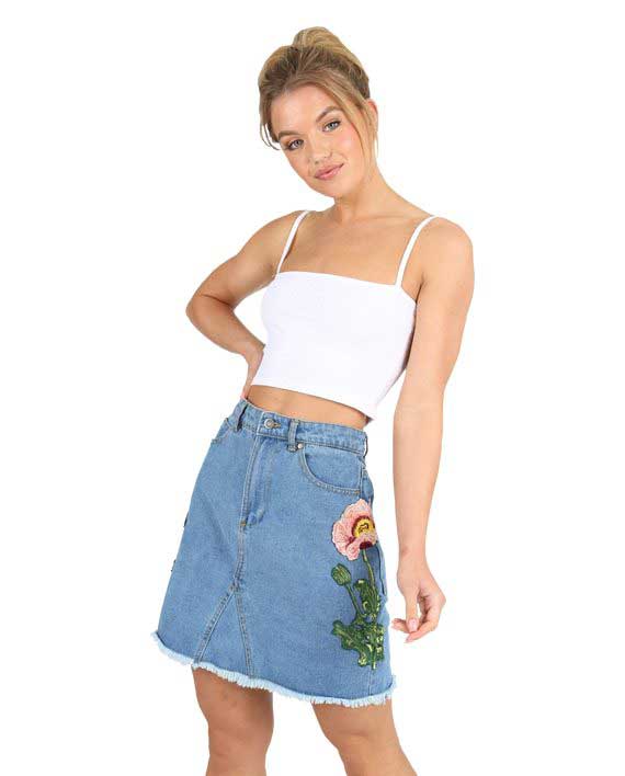 Flower Denim Skjørt