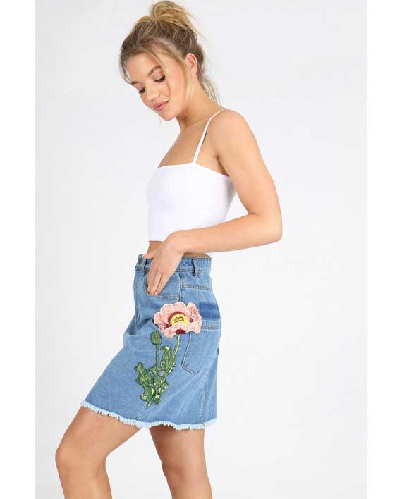 Flower Denim Skjørt