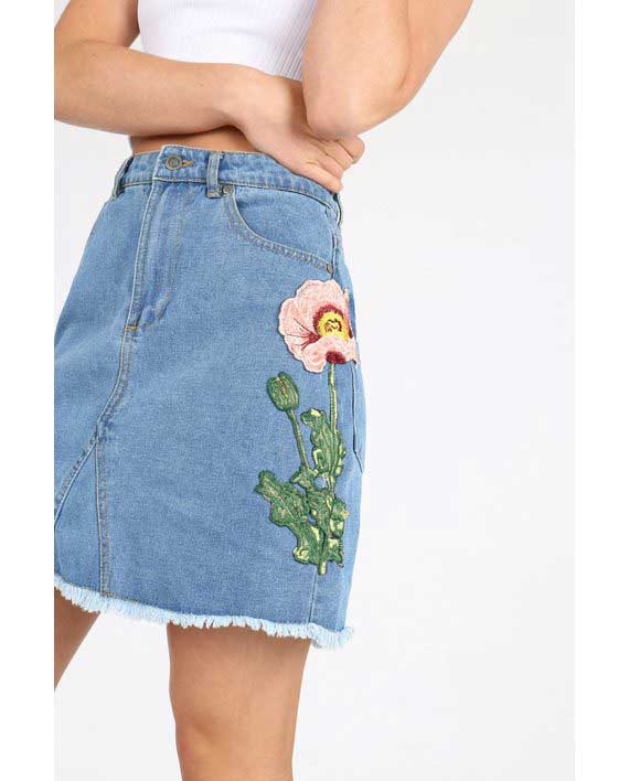 Flower Denim Skjørt