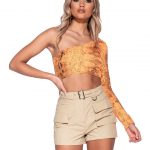 High Waist Cargo Shorts Beige