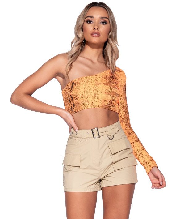 High Waist Cargo Shorts Beige