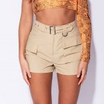 High Waist Cargo Shorts Beige