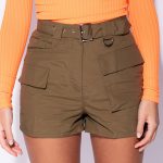High Waist Cargo Shorts Khaki
